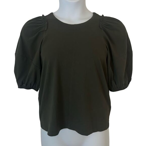 Madewell Women's Crew Neck Puff-Sleeve Relaxed Tee Dark Green XS X-Small New - Picture 2 of 9